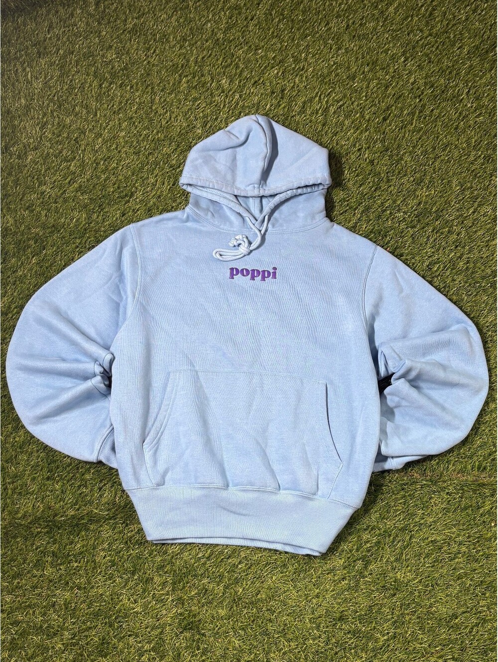 poppi hoodie light blue fleece pullover women's S casual sweatshirt
